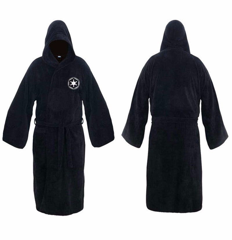 NOUVEAU RICHE Langer Flanell Bademantel Herren mit Kapuze – Warmer extralanger Morgenmantel mit Gürtel, Schwarz oder Braun – Hommes Schwarz