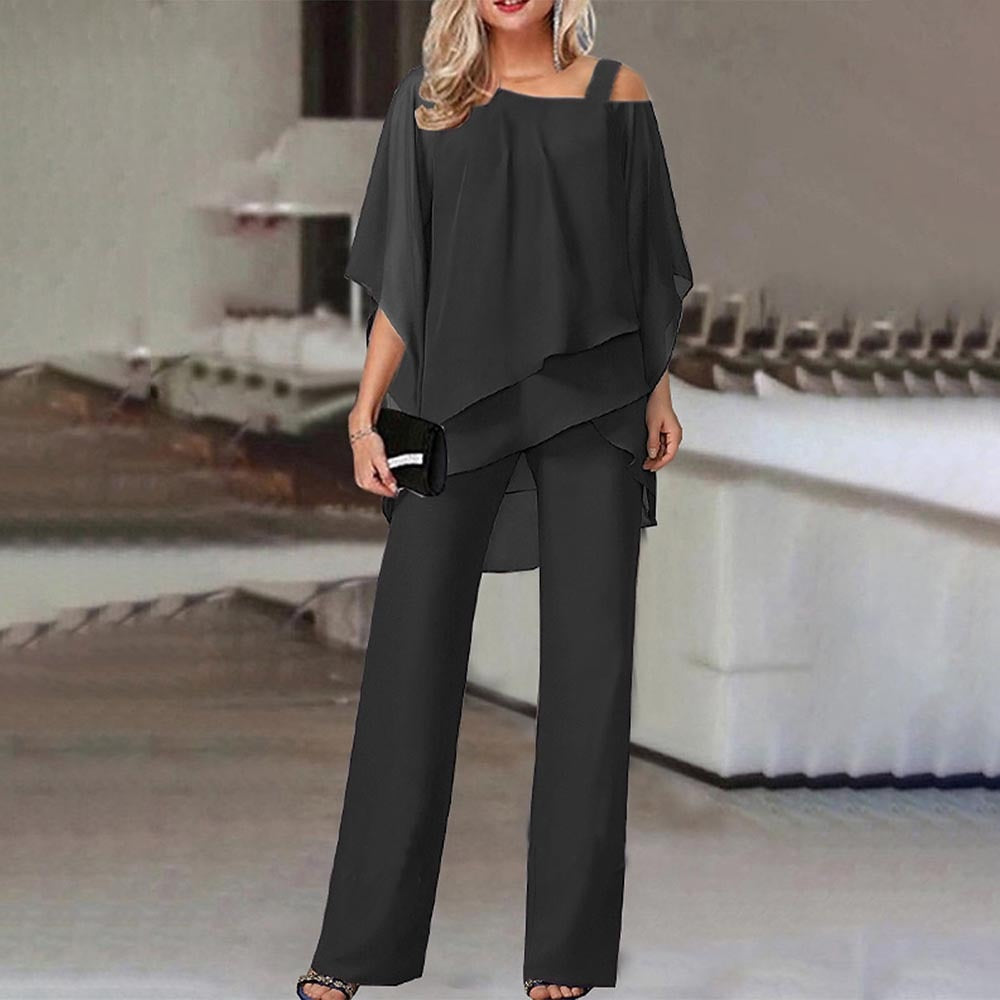 NOUVEAU RICHE Zweiteiler Damen Elegantes Outfit Mit Cold Shoulder Perfekt Schwarz