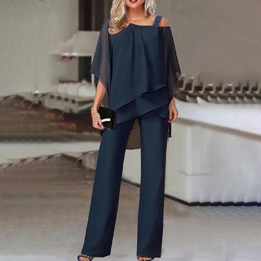 NOUVEAU RICHE Zweiteiler Damen Elegantes Outfit Mit Cold Shoulder Perfekt Dunkelblau