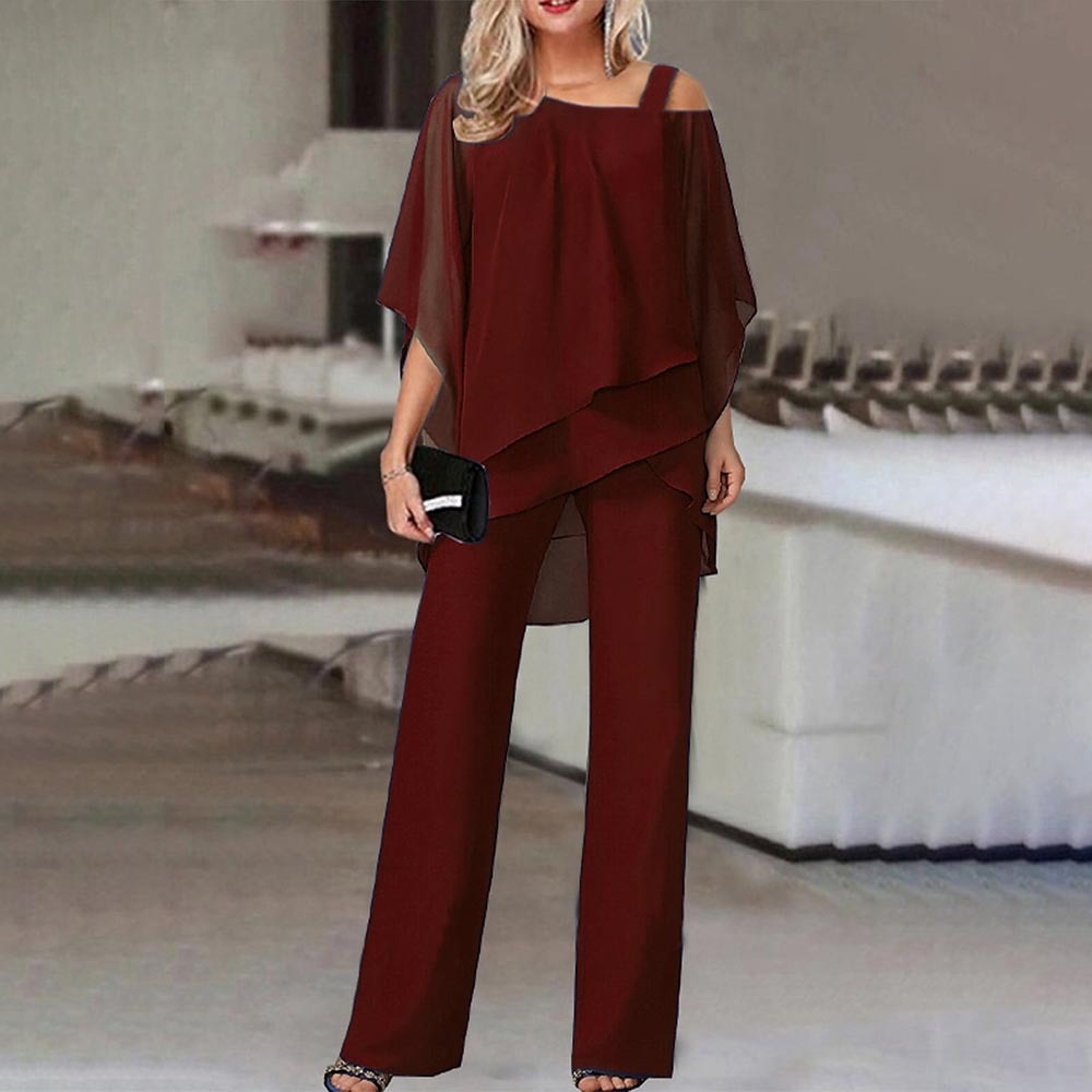 NOUVEAU RICHE Zweiteiler Damen Elegantes Outfit Mit Cold Shoulder Perfekt Burgund