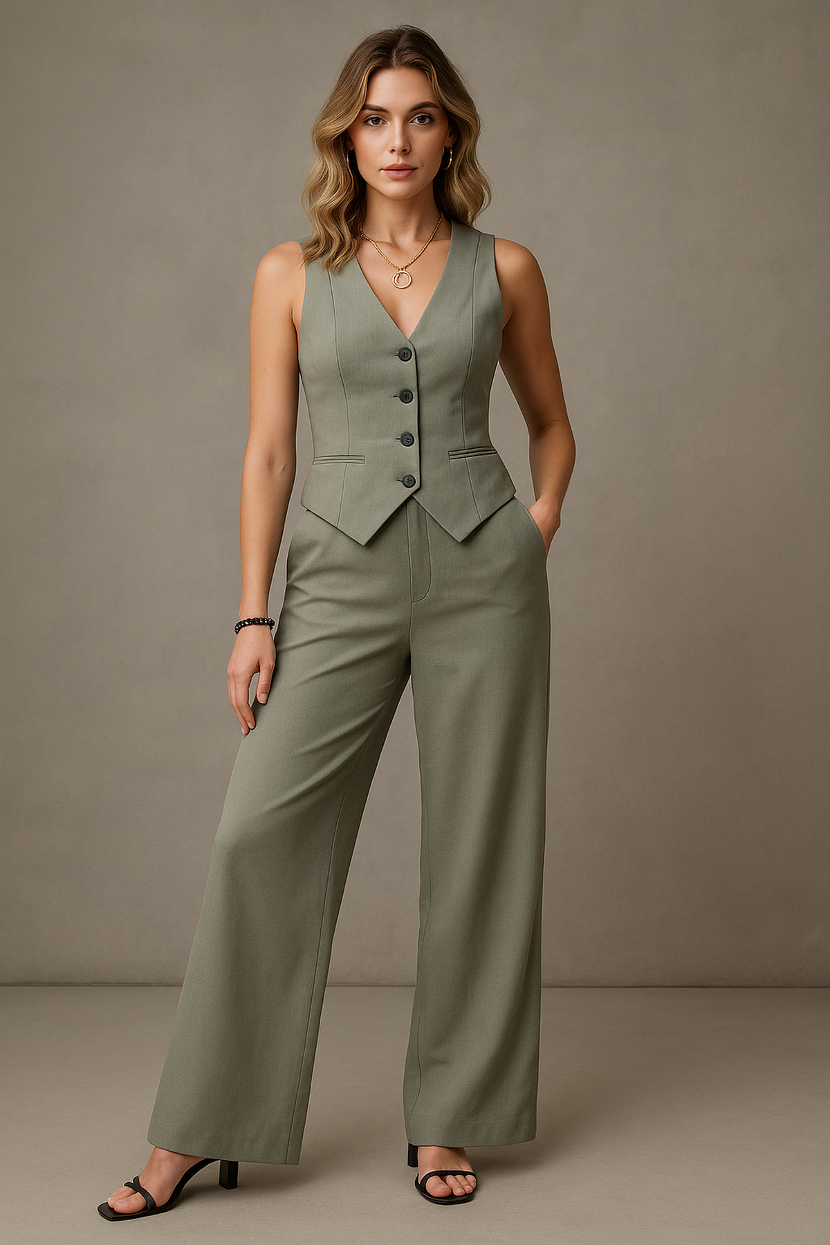 NOUVEAU RICHE Zweiteiliges Komfort-Set mit Oberteil und Hose für Freizeit Grün