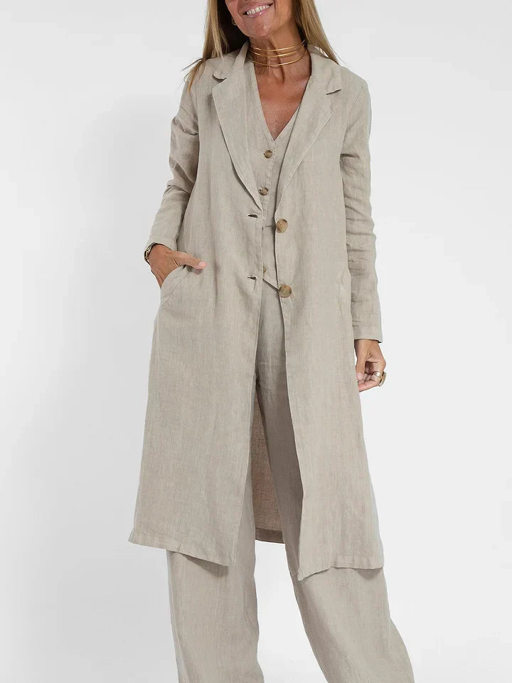 NOUVEAU RICHE Zweiteiliges Outfit Leinen Eng Anliegende Weste Weite Hose