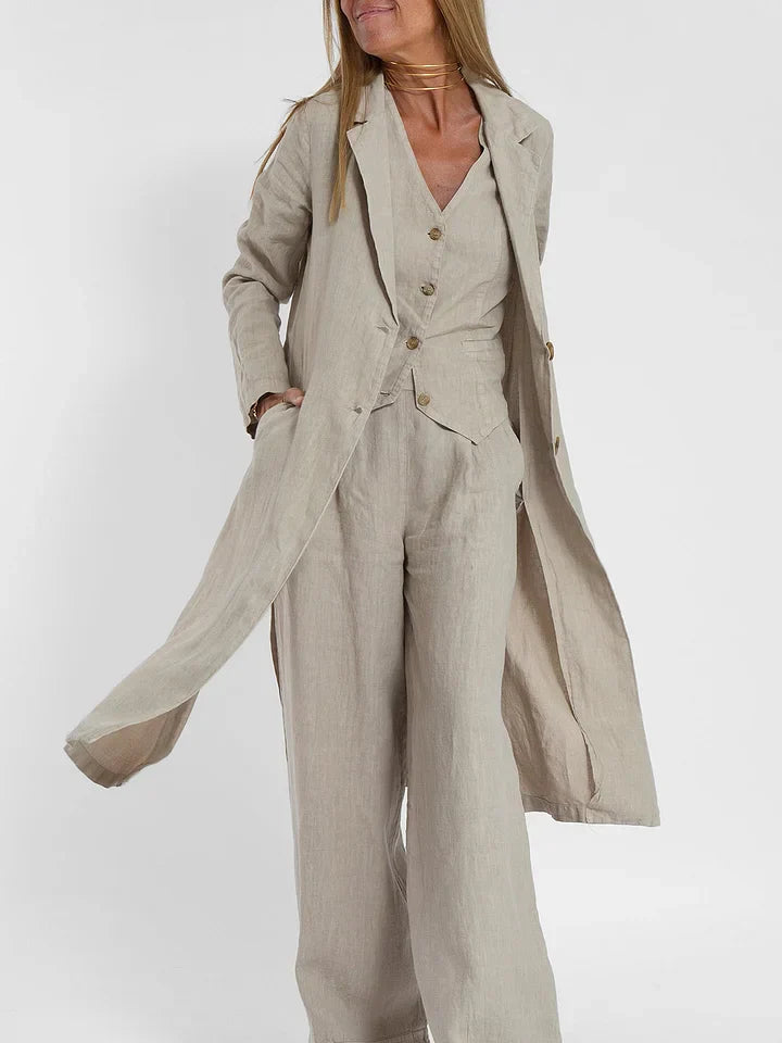NOUVEAU RICHE Zweiteiliges Outfit Leinen Eng Anliegende Weste Weite Hose
