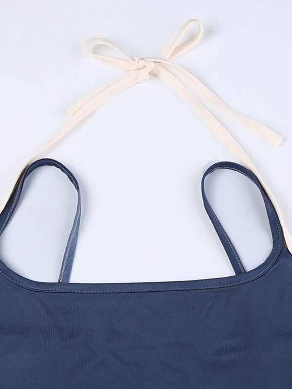 NOUVEAU RICHE Zweiteiliges Camisole In Kontrastfarbe Vintage Blau Slim Fit