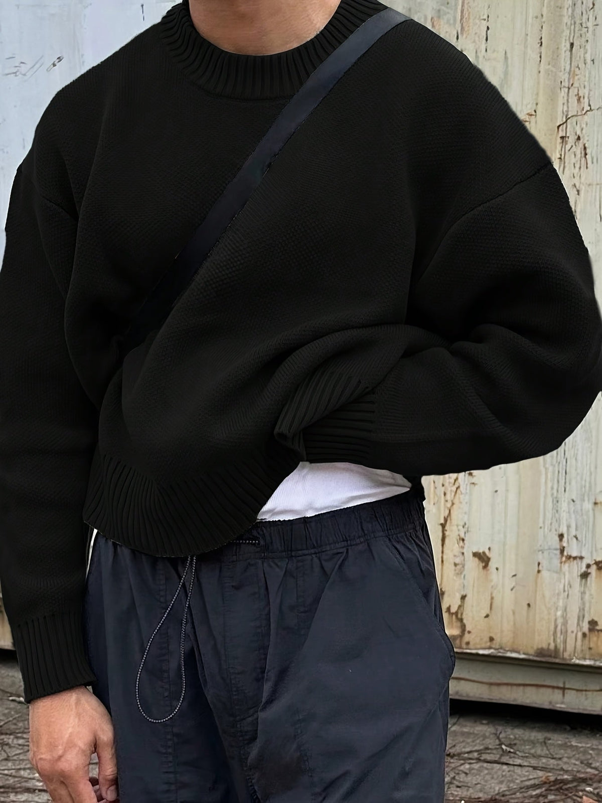 NOUVEAU RICHE Mane | Herren Langarm-Pullover mit Rundhalsausschnitt und Rippstrick Schwarz