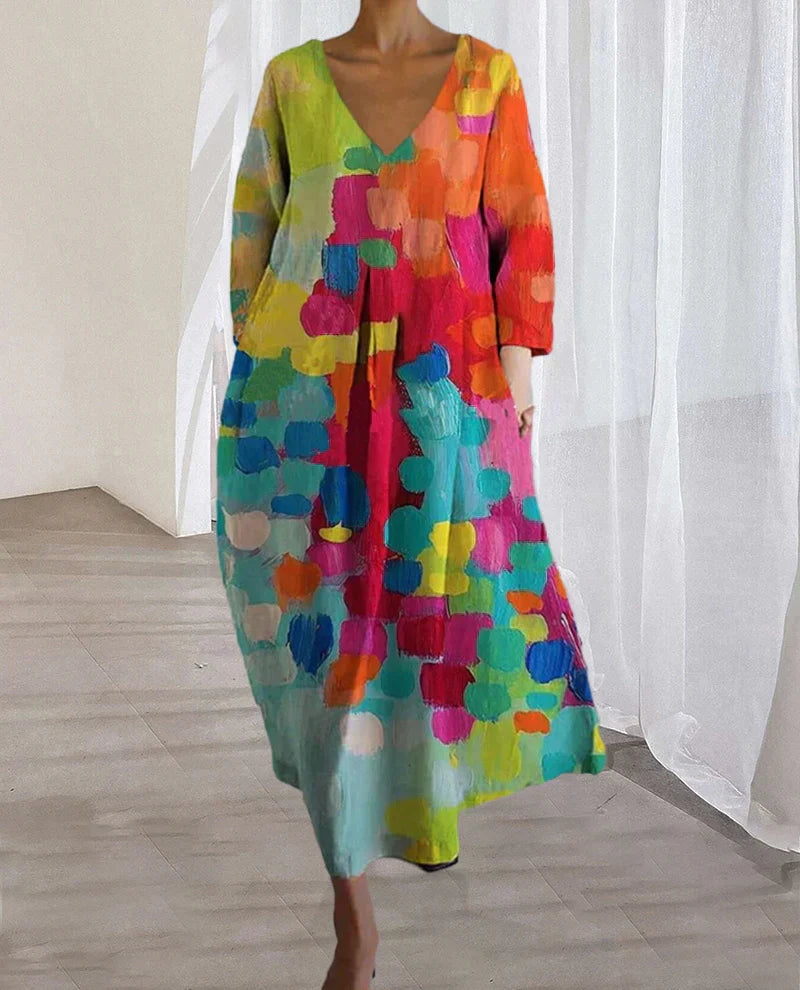 NOUVEAU RICHE Kleid Leinen Damen Bunt Gemustert Atmungsaktiv Sommer