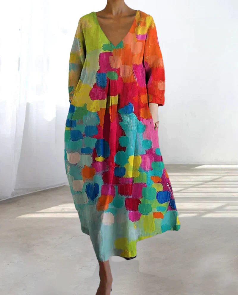 NOUVEAU RICHE Kleid Leinen Damen Bunt Gemustert Atmungsaktiv Sommer