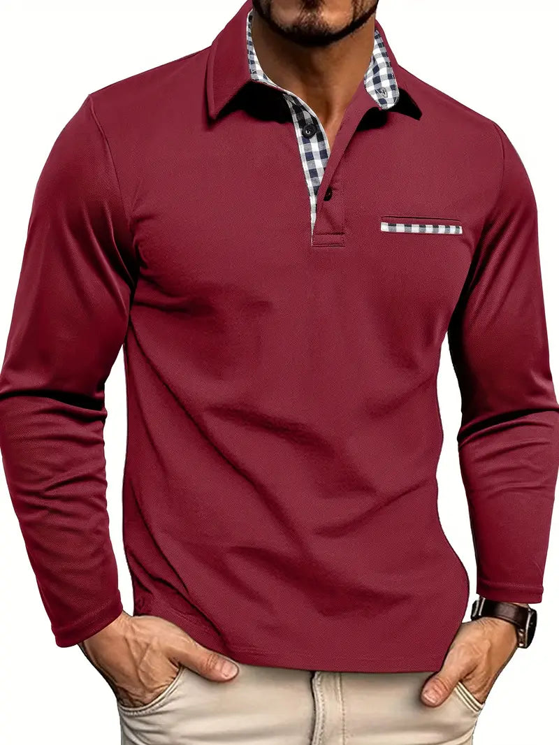 NOUVEAU RICHE Zipari | Herren Winter Langarm Poloshirt - Warmes Baumwolle Polo Langarmhemd Bordeauxrot