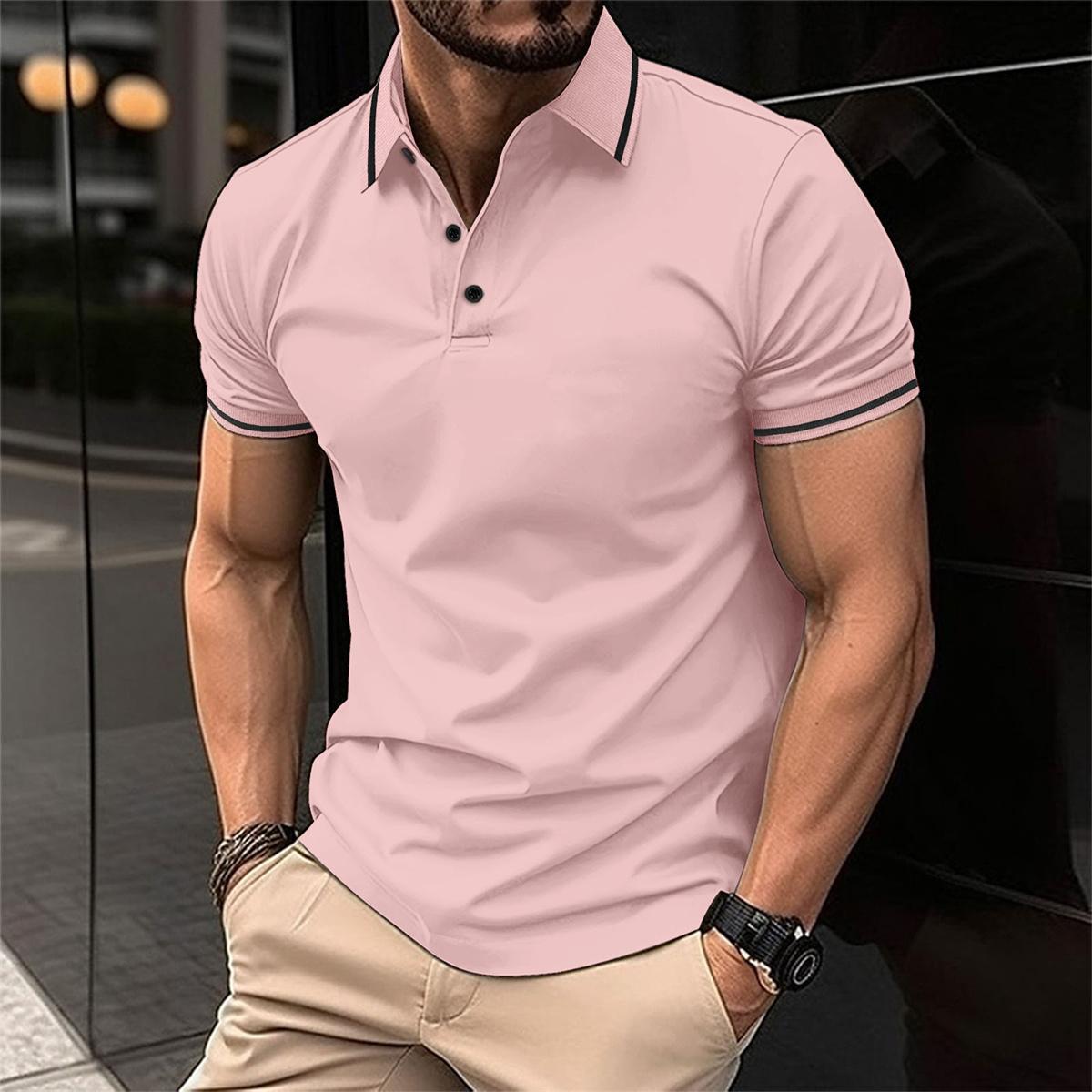NOUVEAU RICHE Kurzarm Polohemd Für Herren Aus Baumwolle Atmungsaktiv Rosa