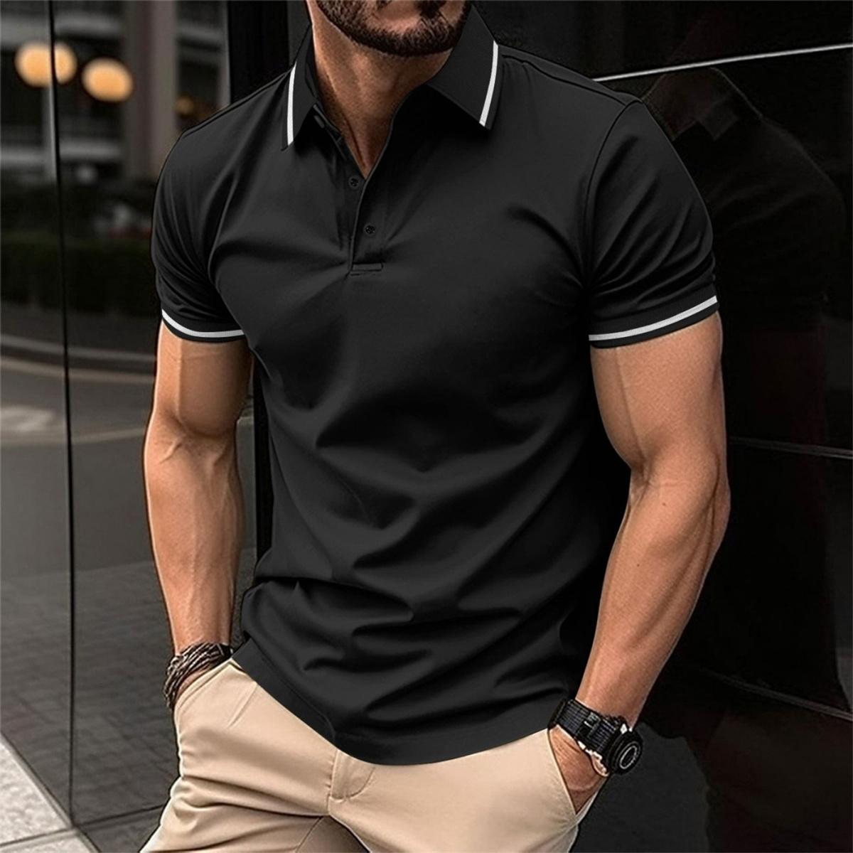 NOUVEAU RICHE Kurzarm Polohemd Für Herren Aus Baumwolle Atmungsaktiv Schwarz