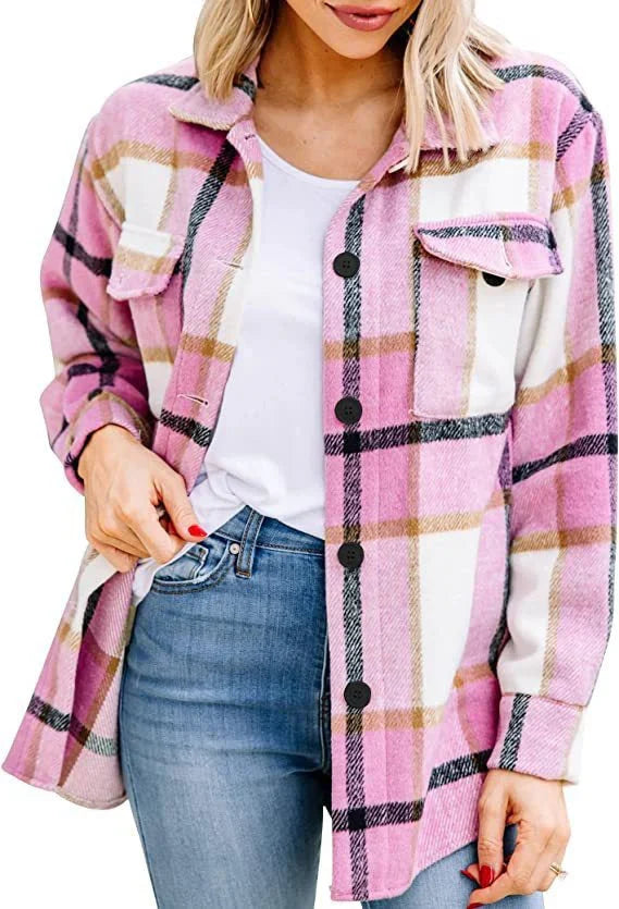 NOUVEAU RICHE Damen Langarm Hemd Jacke Daunen Knopf Wärme Für Kühle Tage Rosa
