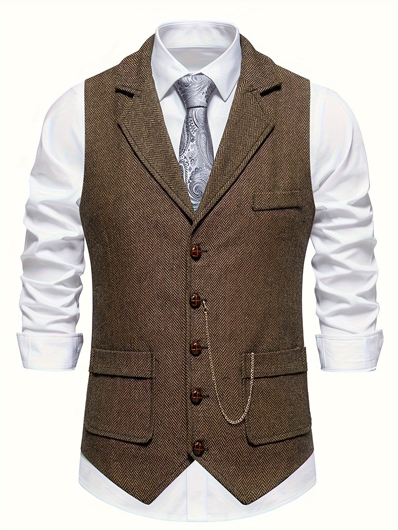 NOUVEAU RICHE Weste Herren Klassische Elegante Zeitlose Formelle Kleidung Braun