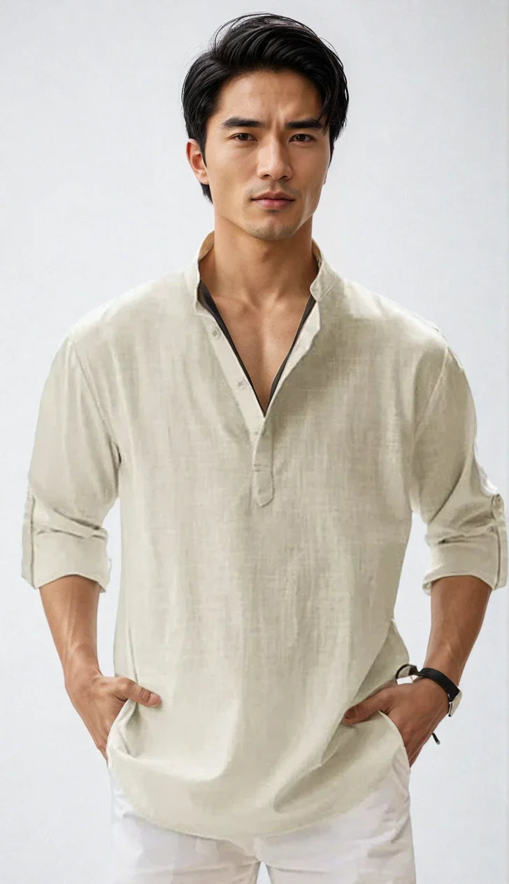 NOUVEAU RICHE Leinenhemd Für Herren Sommerlich Modern Leicht Luftig Aprikose