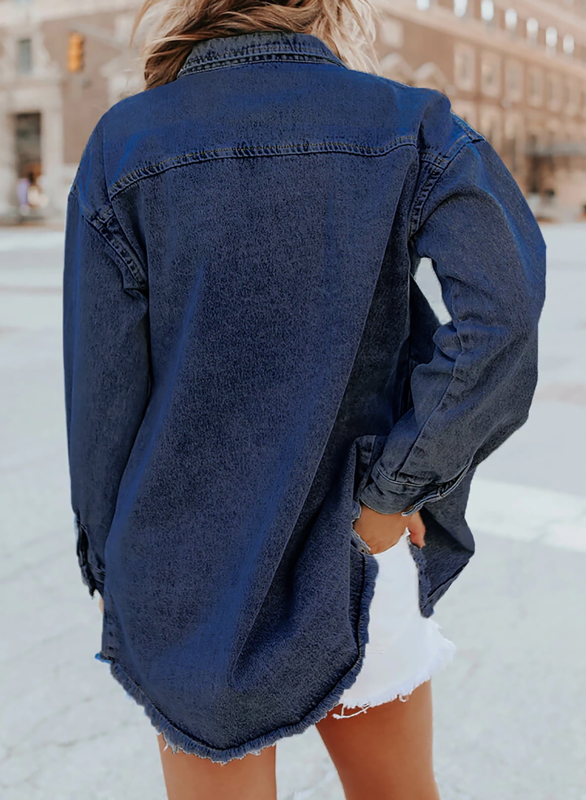 Damen Jeansjacke Klassischer Stil Ausgefransten Akzenten