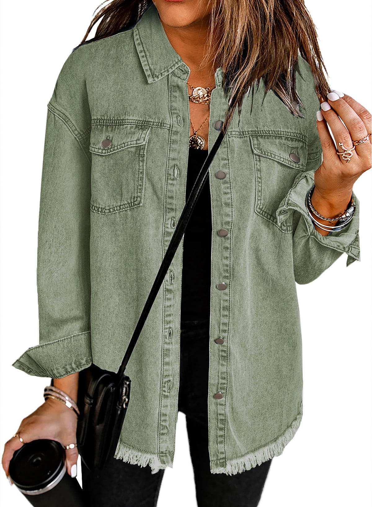 Damen Jeansjacke Klassischer Stil Ausgefransten Akzenten