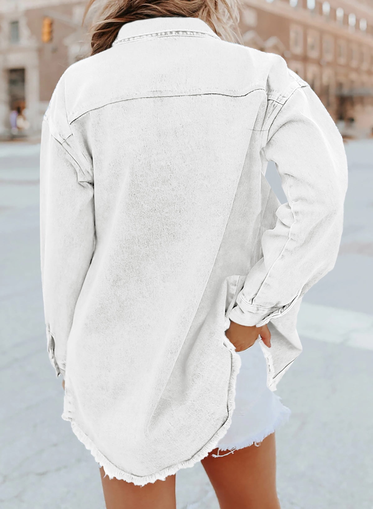 Damen Jeansjacke Klassischer Stil Ausgefransten Akzenten