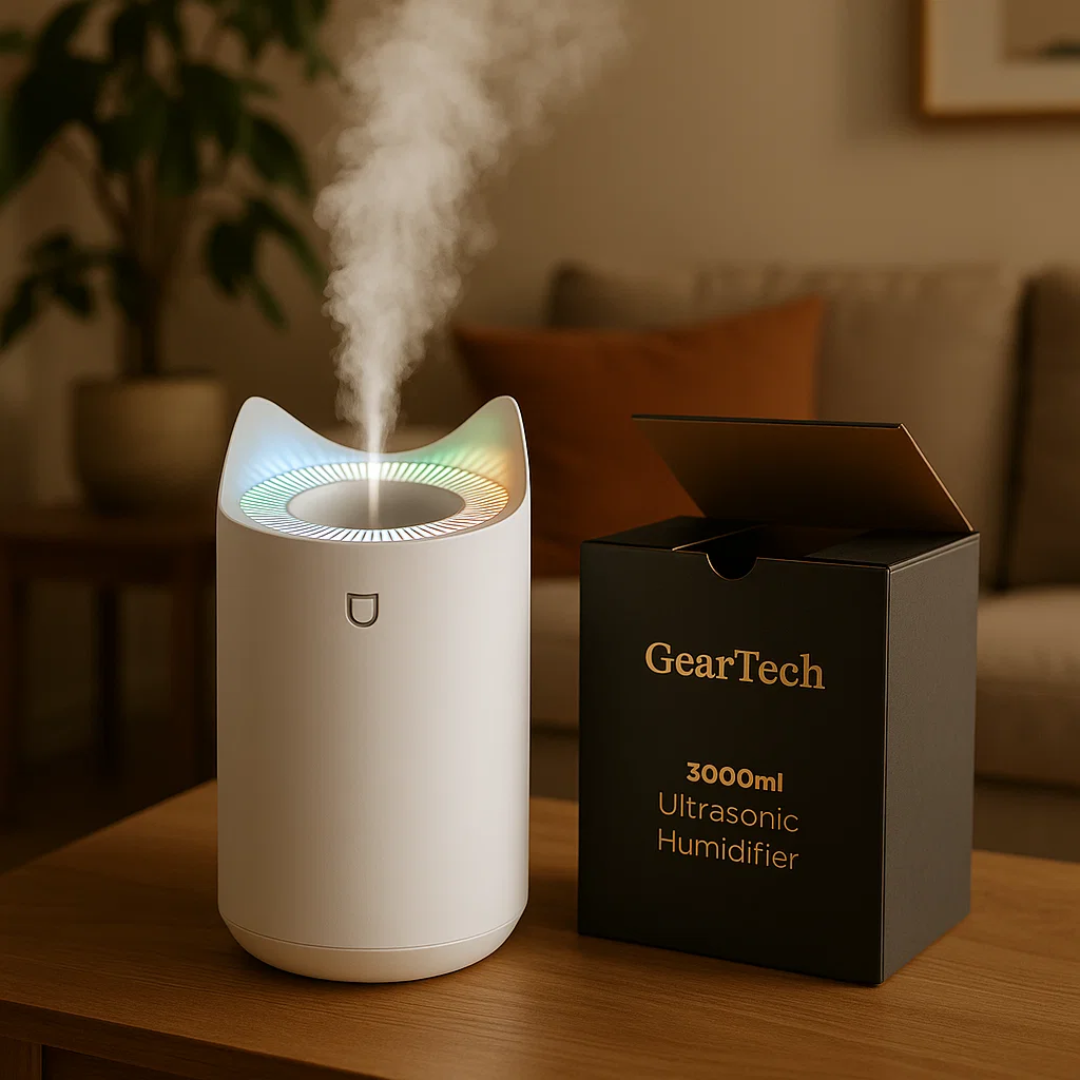 NOUVEAU RICHE Ultraschall-Luftbefeuchter 3 Liter – Leiser Luftbefeuchter für Schlafzimmer & Büro, 3 Stufen, bis 24 Std. – AeroMist