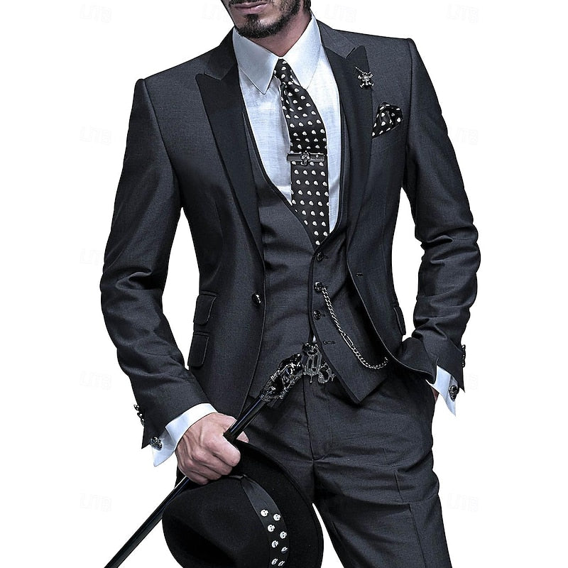 NOUVEAU RICHE Dreiteiliges Set Herren Blazer Weste Hose Stil Schwarz