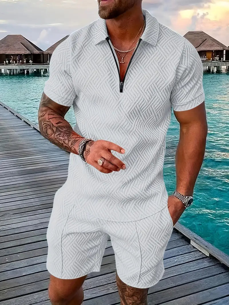 NOUVEAU RICHE Stylisches Polohemd und bequeme Shorts für Herren – Perfekte Sommeroutfits für Freizeit und Sport Weiß