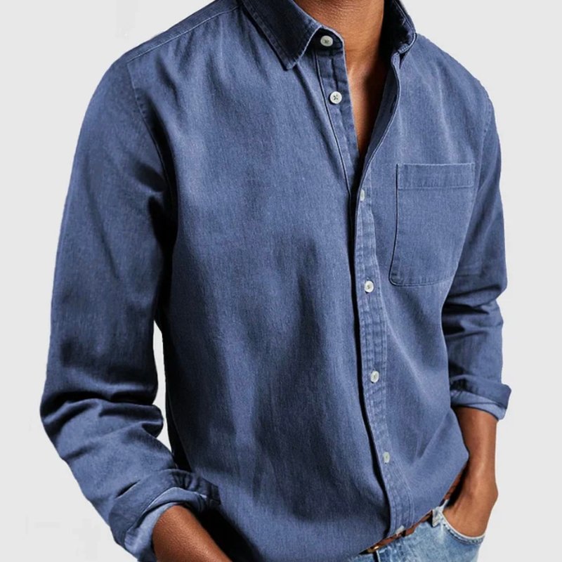 NOUVEAU RICHE Herren-Denim-Hemd Leichte Stoffmischung Blau Bequem Hellblau