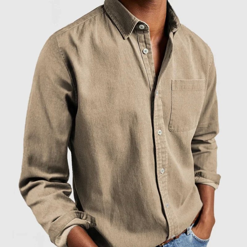 NOUVEAU RICHE Herren-Denim-Hemd Leichte Stoffmischung Blau Bequem Haselnuss