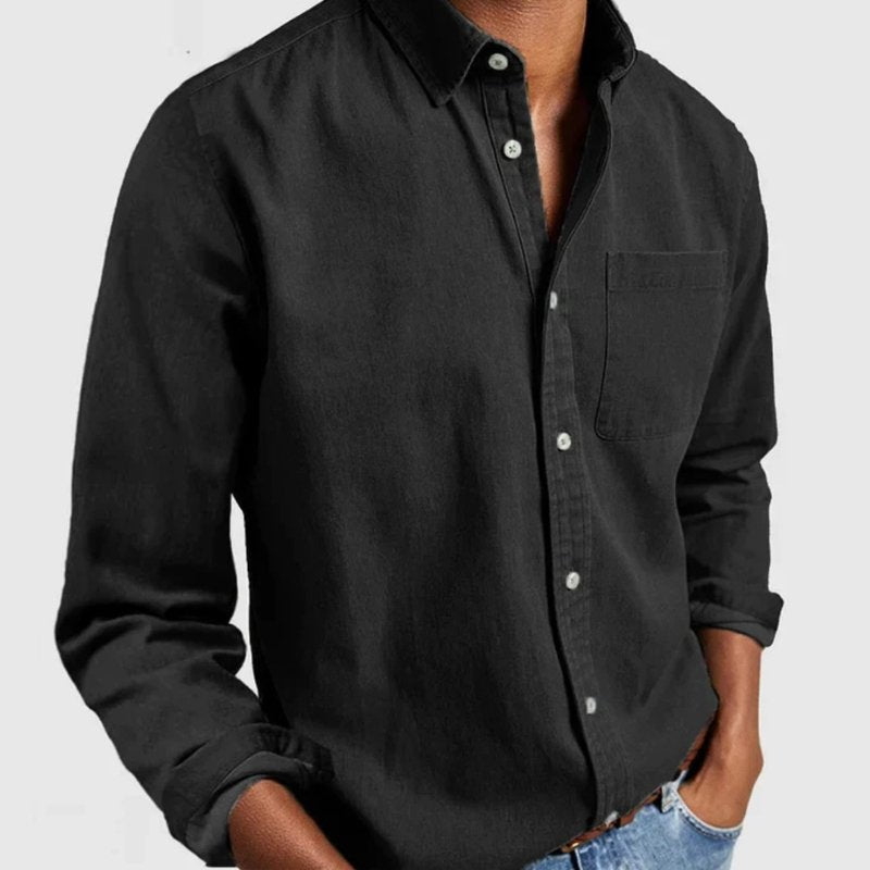NOUVEAU RICHE Herren-Denim-Hemd Leichte Stoffmischung Blau Bequem Schwarz