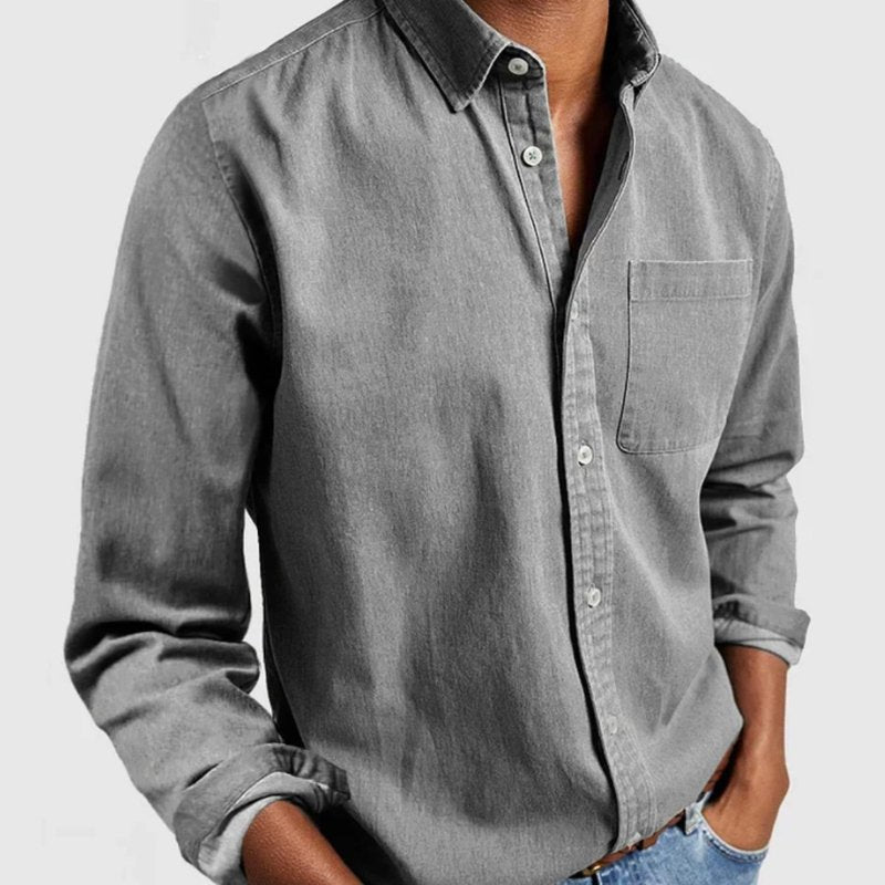 NOUVEAU RICHE Herren-Denim-Hemd Leichte Stoffmischung Blau Bequem Grau