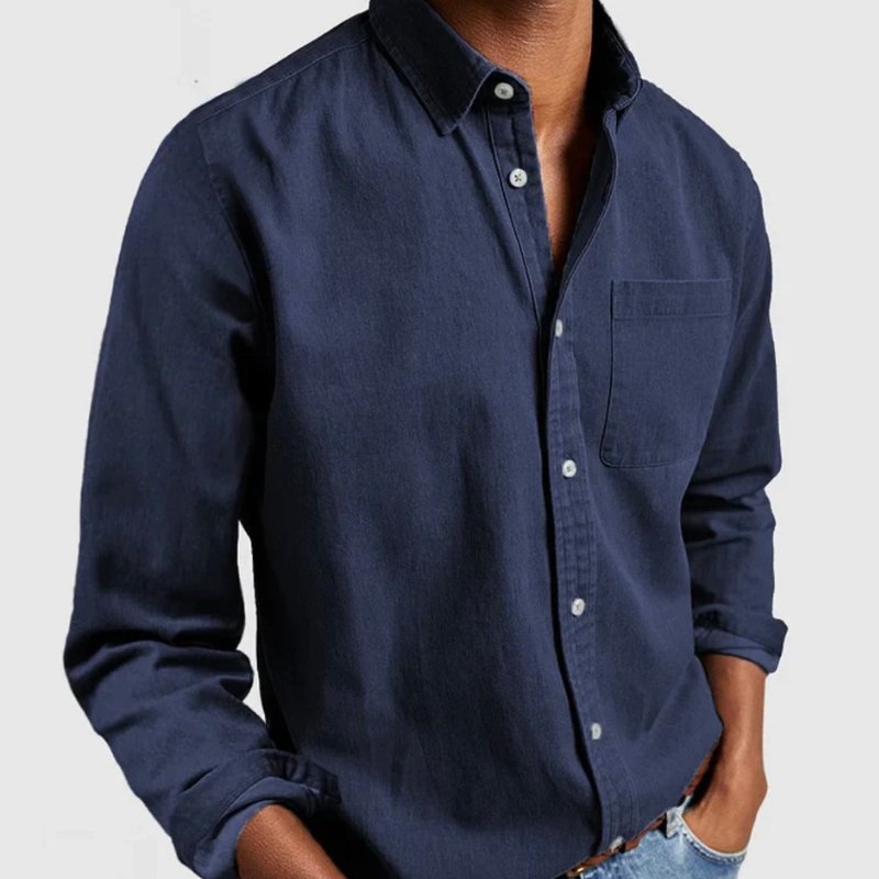 NOUVEAU RICHE Herren-Denim-Hemd Leichte Stoffmischung Blau Bequem Blau