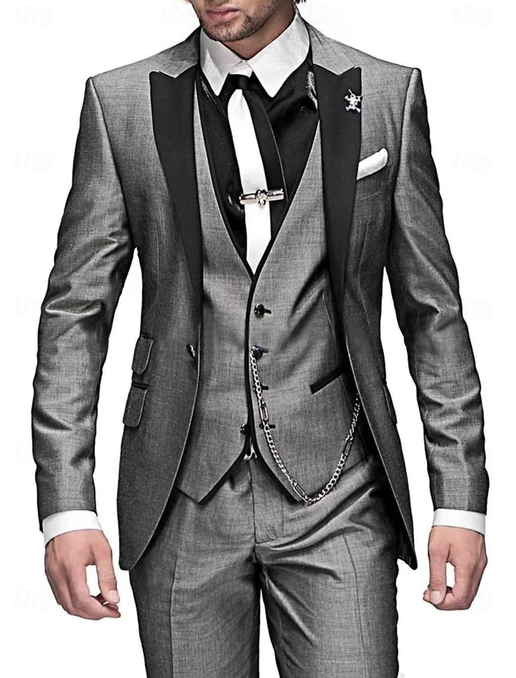 NOUVEAU RICHE Dreiteiliges Set Herren Blazer Weste Hose Stil Grau