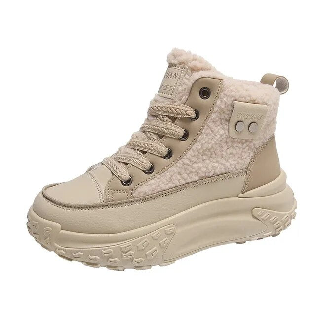 NOUVEAU RICHE Schneestiefel Damen Dicker Warmer Sohle Für Winter Komfort Aprikose