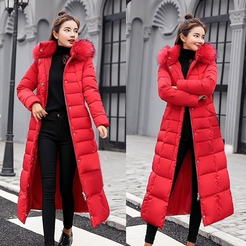 NOUVEAU RICHE Wintermantel Damen Schwarz Gefüttert Lang Warm Größe M - Winterjacke - Wintermäntel Damen Rot
