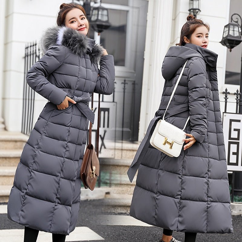 NOUVEAU RICHE Wintermantel Damen Schwarz Gefüttert Lang Warm Größe M - Winterjacke - Wintermäntel Damen Grau
