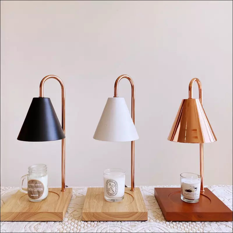 NOUVEAU RICHE Kerzenwärmer Lampe mit Dimmer & Timer – Candle Warmer aus Holz & Metall für Duftkerzen, ohne offene Flamme, GU10, Weiss, Schwarz, Braun