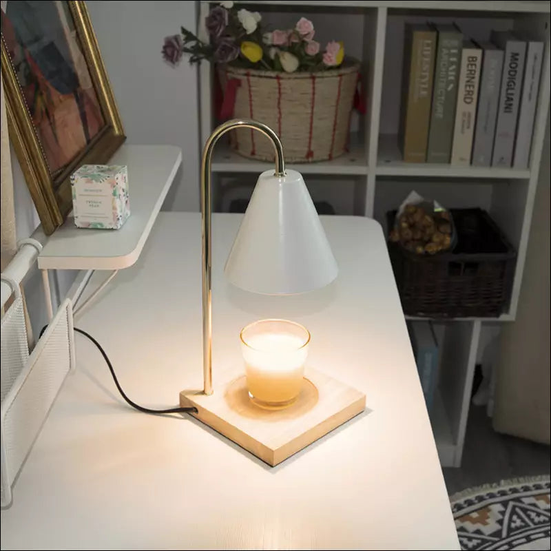 NOUVEAU RICHE Kerzenwärmer Lampe mit Dimmer & Timer – Candle Warmer aus Holz & Metall für Duftkerzen, ohne offene Flamme, GU10, Weiss, Schwarz, Braun Weiss