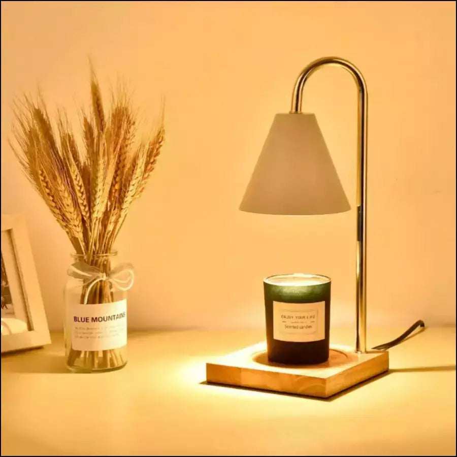 NOUVEAU RICHE Kerzenwärmer Lampe mit Dimmer & Timer – Candle Warmer aus Holz & Metall für Duftkerzen, ohne offene Flamme, GU10, Weiss, Schwarz, Braun Braun