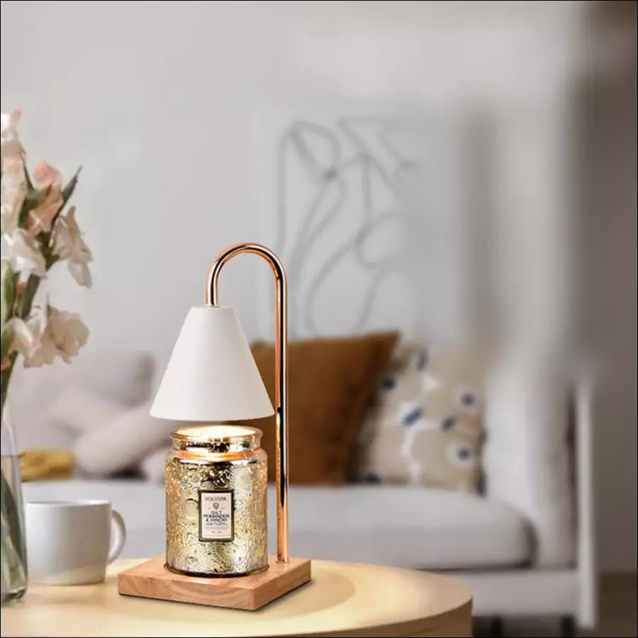 NOUVEAU RICHE Kerzenwärmer Lampe mit Dimmer & Timer – Candle Warmer aus Holz & Metall für Duftkerzen, ohne offene Flamme, GU10, Weiss, Schwarz, Braun