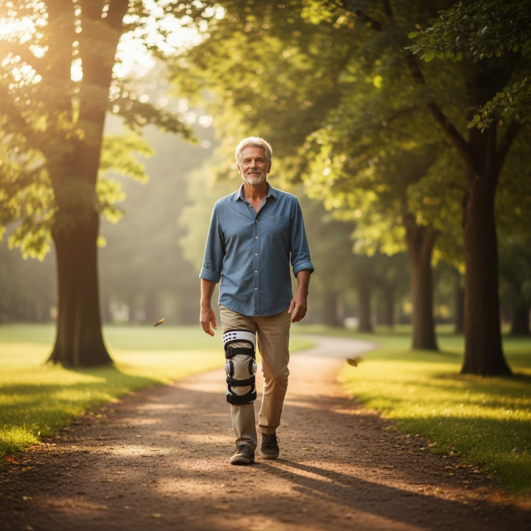 Ginocchiera ortopedica – Supporto per ginocchio alleviante con sostegno regolabile, sinistra o destra, taglia unica – ArthroGuard