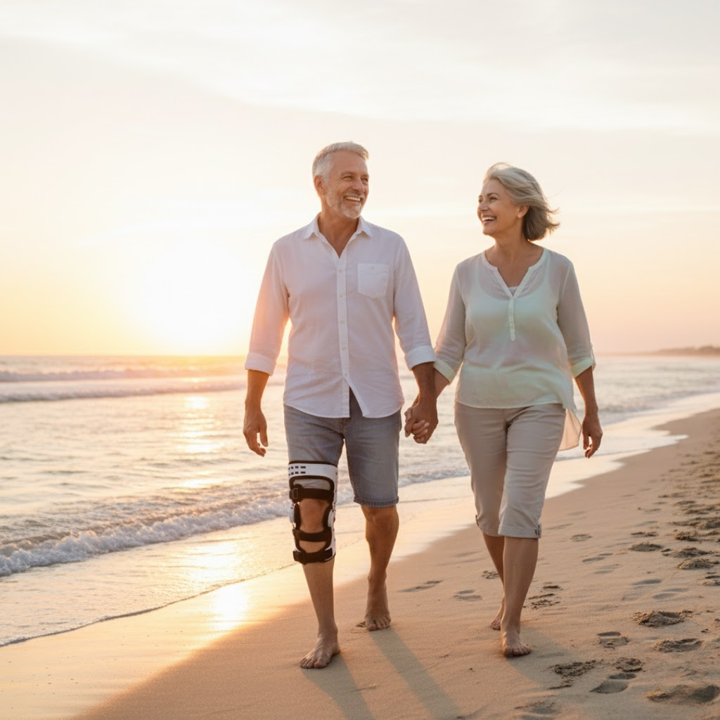 Ginocchiera ortopedica – Supporto per ginocchio alleviante con sostegno regolabile, sinistra o destra, taglia unica – ArthroGuard