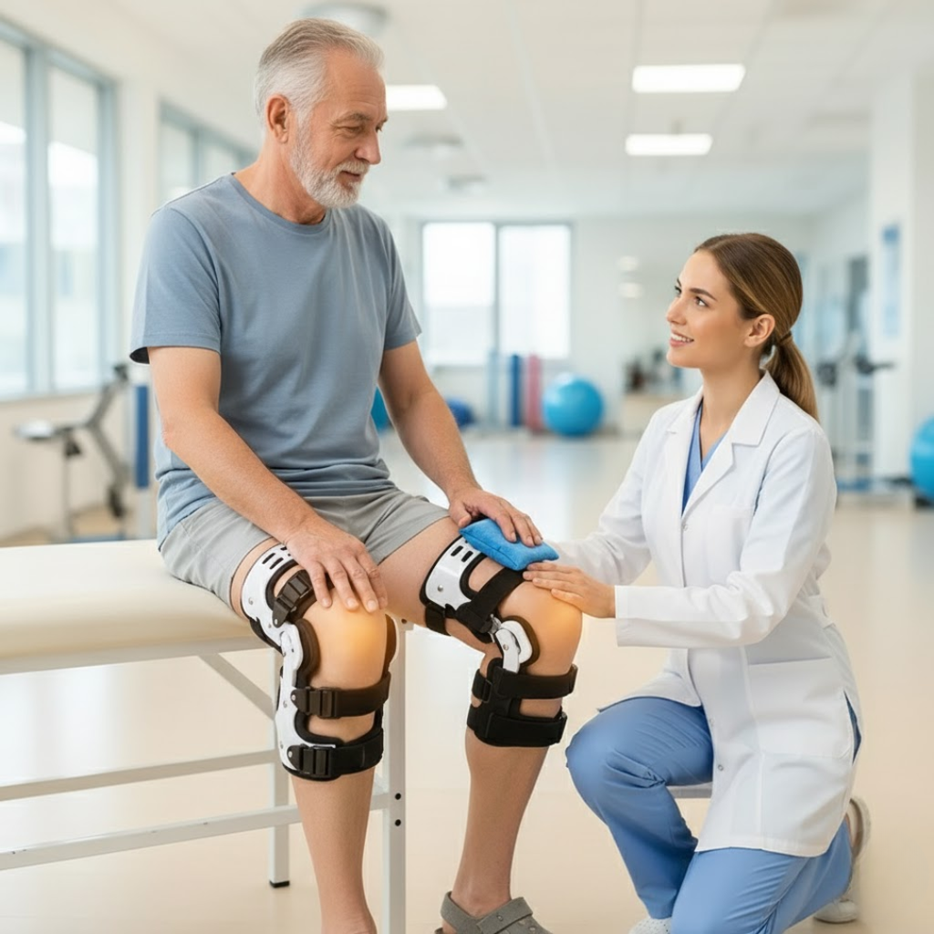 Ginocchiera ortopedica – Supporto per ginocchio alleviante con sostegno regolabile, sinistra o destra, taglia unica – ArthroGuard