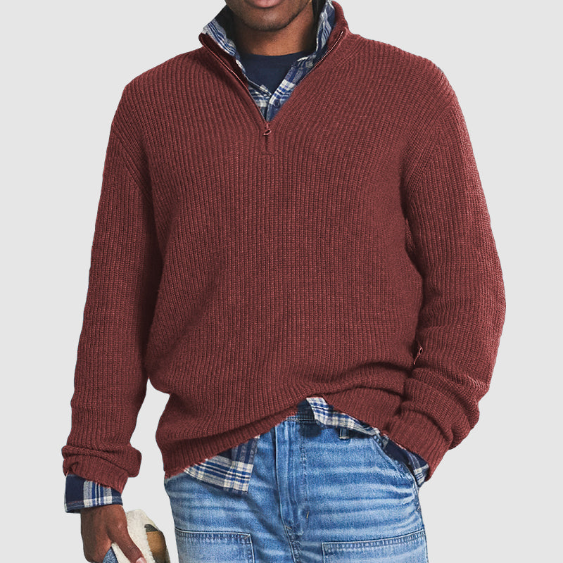 NOUVEAU RICHE Herren Pullover Reißverschluss Business Casual Rot