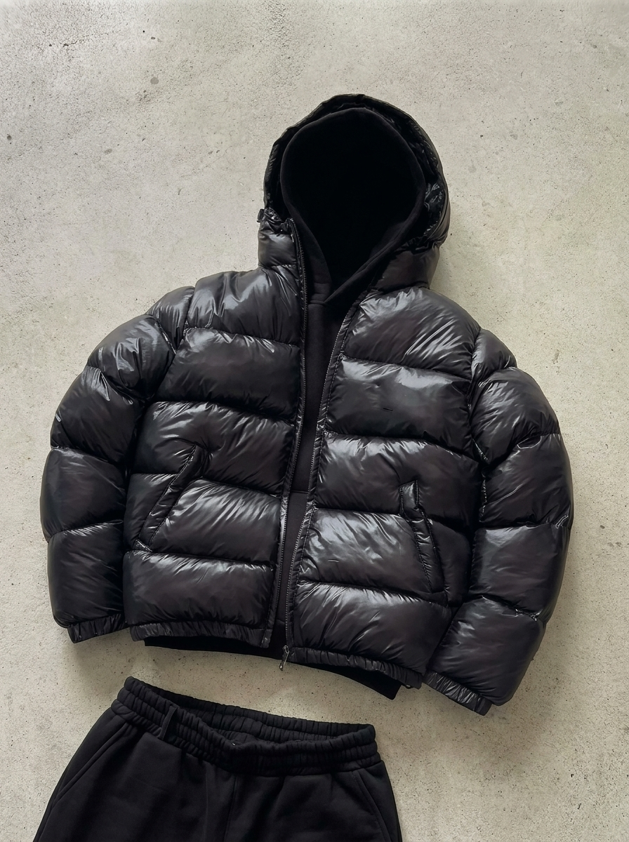 NOUVEAU RICHE Steppjacke Herren mit Kapuze – Warme gefütterte Winterjacke, Regular Fit, Schwarz oder Grau, M-2XL – Calico Schwarz