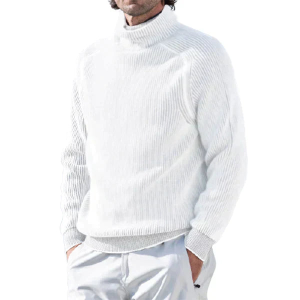 NOUVEAU RICHE Rollkragenpullover Leichtes Material Rippstrick Passform Weiß