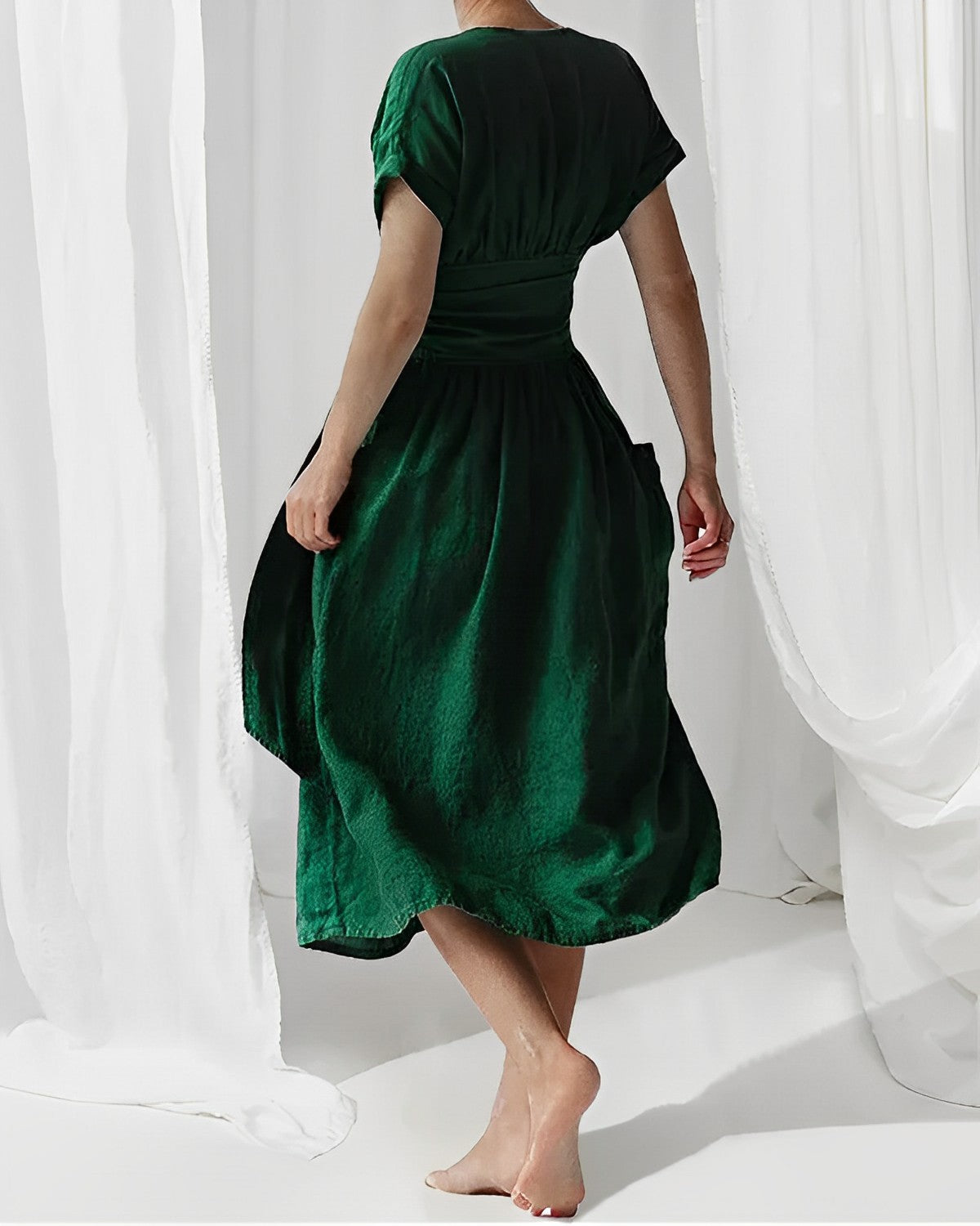 NOUVEAU RICHE Midikleid Mit Gürtel Seitentaschen V Ausschnitt Kimonoärmel