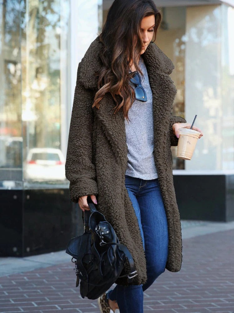 NOUVEAU RICHE Teddy Mantel Versteckte Tasche Weiches Futter Bequem - Winterjacke - Wintermäntel Damen Dunkel Grau