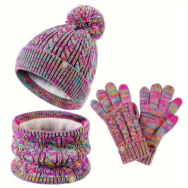 NOUVEAU RICHE Sephira | 3-teiliges Winterset für Damen mit Mütze, Schal und Handschuhen Rot