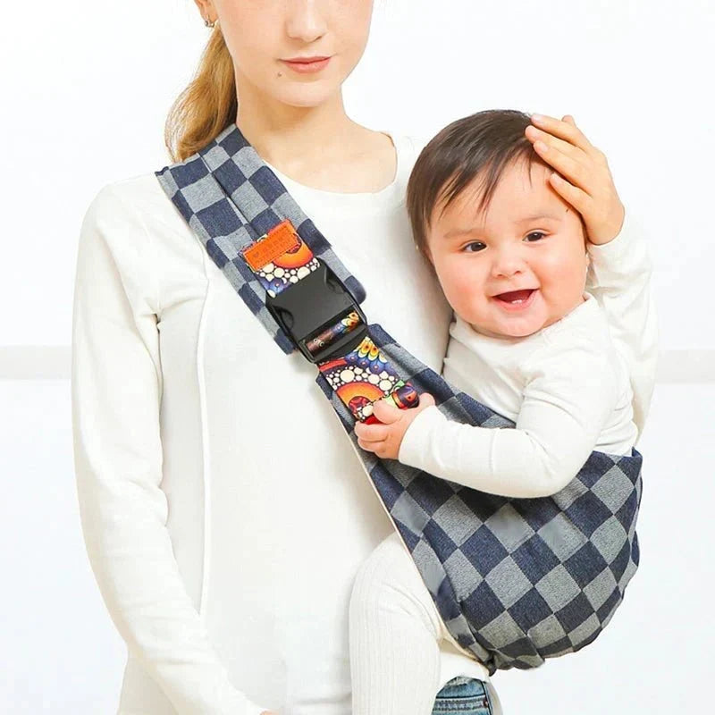 NOUVEAU RICHE Luna | Baby-Tragetuch: Verstellbarer Babytrage-Wickel Kariert Blau