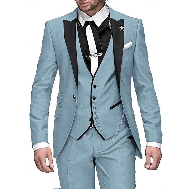 NOUVEAU RICHE Dreiteiliges Set Herren Blazer Weste Hose Stil Himmelblau