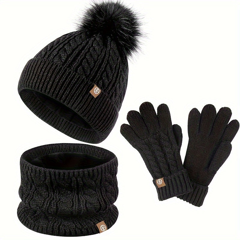 NOUVEAU RICHE Sephira | 3-teiliges Winterset für Damen mit Mütze, Schal und Handschuhen Schwarz