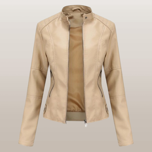 NOUVEAU RICHE Damen Jacke Elegante Reißverschluss Taillierter Schnitt Beige