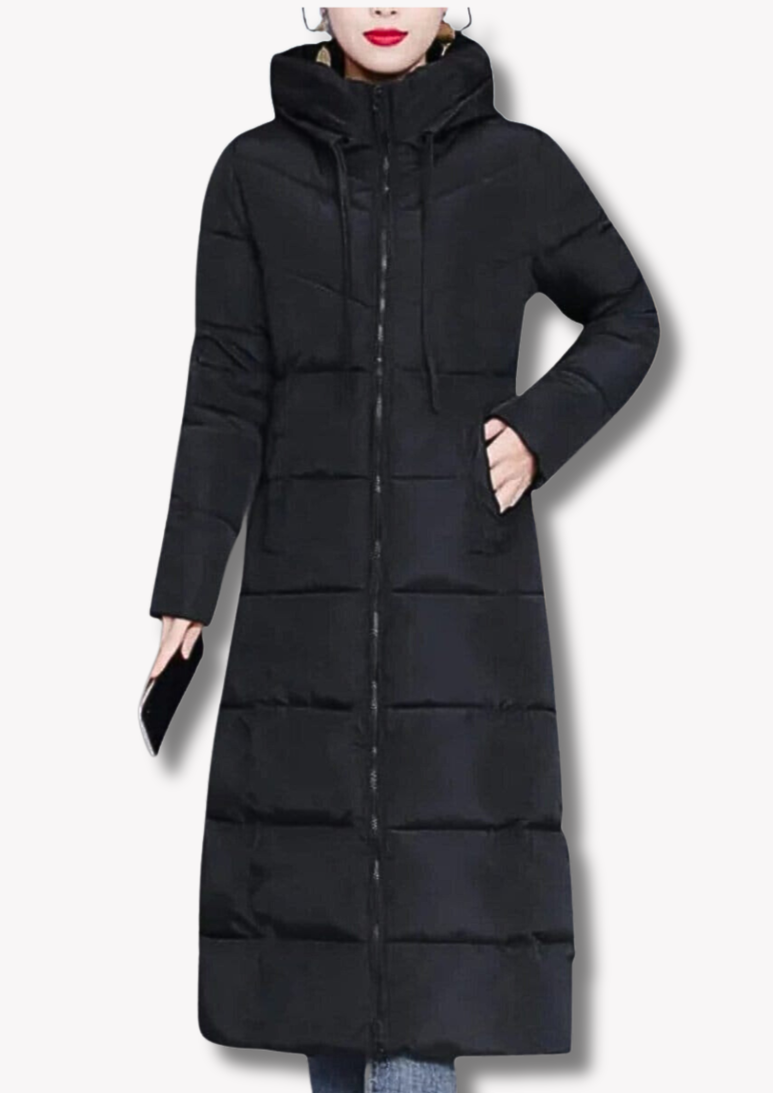 NOUVEAU RICHE Damen Langmantel Gesteppt Kapuze Und Reißverschluss Wärme - Winterjacke - Wintermäntel Damen Schwarz